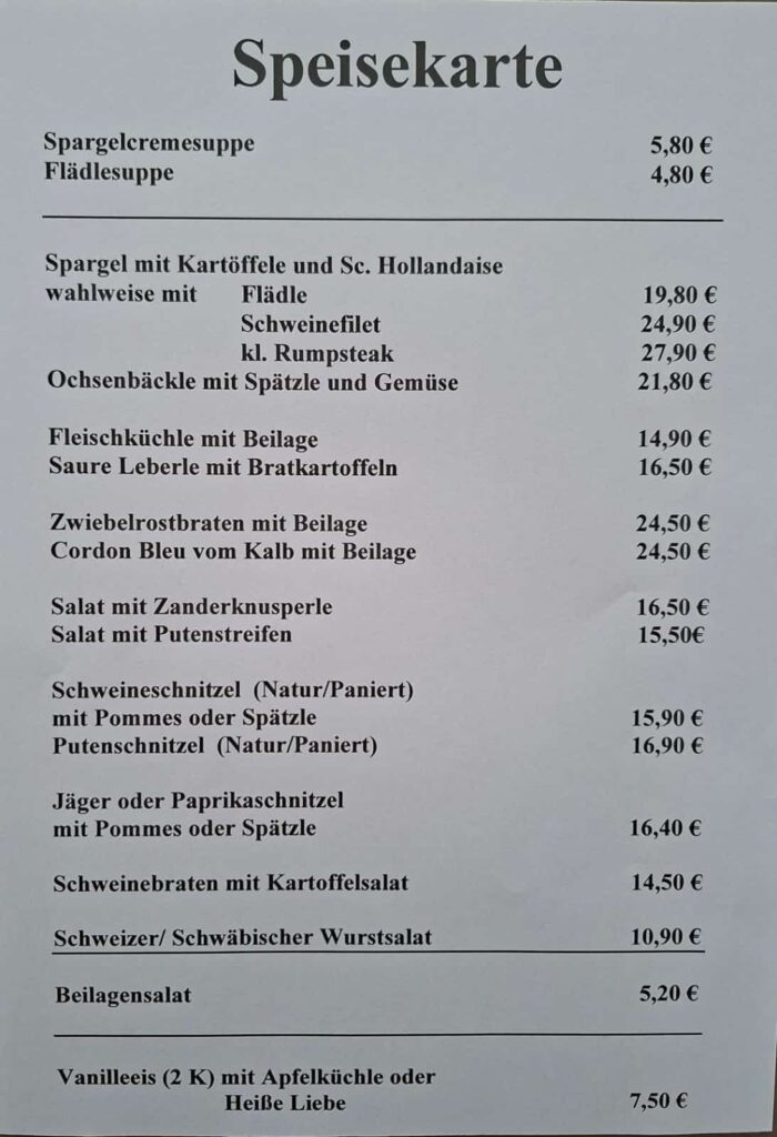 Speisekarte Clubbi